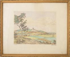 Stettner Béla (1928-1984): Szigligeti vár. Színezett rézkarc, papír, jelzett, üvegezett fakeretben, ...