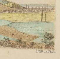 Stettner Béla (1928-1984): Szigligeti vár. Színezett rézkarc, papír, jelzett, üvegezett fakeretben, ...