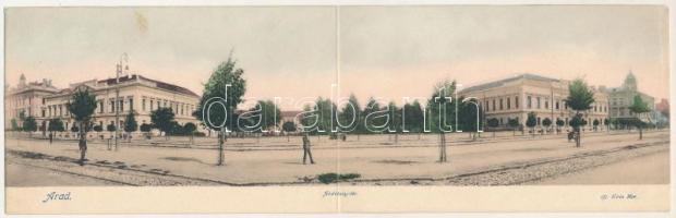 Arad, Andrássy tér. Ifj. Klein Mór kiadása, 2-részes kihajtható panorámalap / square. 2-tiled folding panoramacard (ragasztónyom / glue marks)
