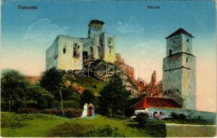 Trencsén, Trencín; várrom. Vasúti levelezőlapárusítás 3. sz. - 1917. / hrad / castle ruins