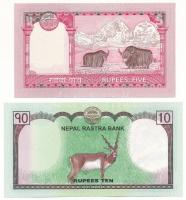 Nepál 2006. 5R + 2017. 10R T:UNC
Nepal 2006. 5 Rupees + 2017. 10 Rupees. C:UNC
Krause P#53c, P#77a