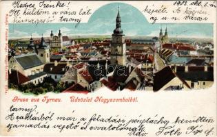 1903 Nagyszombat, Tyrnau, Trnava; látkép templomokkal, zsinagóga. Fischer Hugo kiadása / general view with churches and synagogue (EK)