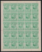 1932 Edgard Colle belga sakk levélzáró teljes ív / 1932 Edgard Colle Belgian chess poster stamp complete sheet