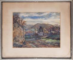 Olvashatatlan jelzéssel: Dipse (Erdély), 1940. Akvarell, papír. Üvegezett fakeretben. Paszpartun ázá...