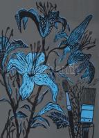 Reich Gábor (1951-): Liliom. Linómetszet, papír, jelzett, számozott (59/100), üvegezett fakeretben, 34×25 cm