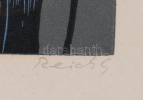 Reich Gábor (1951-): Liliom. Linómetszet, papír, jelzett, számozott (59/100), üvegezett fakeretben, ...