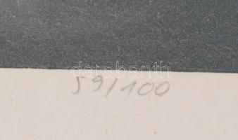 Reich Gábor (1951-): Liliom. Linómetszet, papír, jelzett, számozott (59/100), üvegezett fakeretben, ...