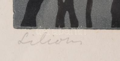 Reich Gábor (1951-): Liliom. Linómetszet, papír, jelzett, számozott (59/100), üvegezett fakeretben, ...