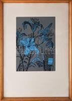 Reich Gábor (1951-): Liliom. Linómetszet, papír, jelzett, számozott (59/100), üvegezett fakeretben, ...