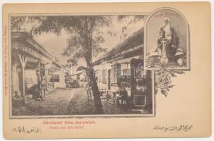 Ada Kaleh, utca, Bégo Mustafa vízipipával. Hairy és Ahmed kiadása / street view, Turkish bey with hookah. Art Nouveau, floral (kis szakadás / small tear)