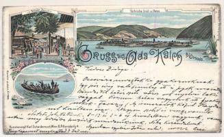 Ada Kaleh, Török sziget Orsova alatt a Dunán, Török bazár / Turkish island, bazaar, shop. Karl Schwidernoch Art Nouveau, floral, litho (fa)