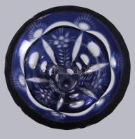 Lilán pácolt kristály kehelyváza ezüst (Ag) talpban, jelzett, 1937-1966 közötti magyar fémjel, 800 e...