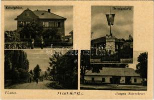 Nyékládháza, községháza, Országzászló, Fő utca, Hangya Szövetkezet üzlete és saját kiadása