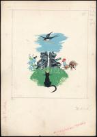 Szántó Piroska (1913-1998): Medvebocsok, macska, egér stb. (illusztráció Kormos István Tréfás mackók c. mesekönyvéhez). Tempera, papír. Jelzés nélkül. Lapméret: 29,5×21 cm