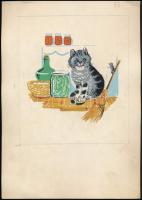 Szántó Piroska (1913-1998): Macska és egér (illusztráció Kormos István Tréfás mackók c. mesekönyvéhez). Tempera, papír. Jelzés nélkül. Lapméret: 29,5×21 cm