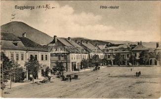 1912 Nagybánya, Baia Mare; Fő tér, piac, üzletek. Kovács Endre kiadása / main square, market, shops (EK)