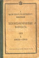 Rádiós gazdasági előadások. Felelős szerkesztő: Czvetkotits Ferenc. II. évfolyam, 1-25. szám. (1929. január - 1929. június.) [Teljes fél évfolyam, egybekötve.] Budapest, (1929). Magyar Királyi Földmívelésügyi Minisztérium ("Pátria" Nyomda Rt.) [204] p. A műsorsugárzását 1925-ben megkezdő Magyar Rádió az iskolán kívüli népművelés egyik fő intézményének számított. Számos ismeretterjesztő műsorának egyike volt a magyar társadalom túlnyomó többségét kitevő őstermelők számára készített, heti rendszerességgel jelentkező "Rádiós gazdasági előadások" című program, mely 1928-tól jó évtizedig volt műsoron. A heti adások a mezőgazdasági kérdések teljes spektrumával foglalkoznak: szövetkezeti, munkajogi, társadalombiztosítási, üzemgazdasági és értékesítési, nemzetgazdasági jegyzetek éppúgy elhangzottak, mint talajtani, trágyázástani, állategészségügyi, járványtani, növénynemesítési, erdészeti, fásítási, öntözési, csatornázási és építészeti, raktározási, gépesítési és villamosítási, tehenészeti-tejgazdasági, méhészeti és szőlészeti-borászati szakcikkek. A tartalomból: Horváth Jenő: A gazdasági munkaszerződések megkötésének szabályairól -- Grabovszky Miklós: A mezőgazdasági munkásvédelem -- Konkoly Thege Sándor: A mezőgazdasági szakkiállítások és állatdíjazások jelentősége és oktató hatása -- Károly Rezső: A kisgazda könyvvezetése -- Nyárády János: Kisgazdaságok okszerű berendezése -- Világhy Károly: A mezőgazdasági üzemrendszerek ismertetése -- Ihrig Károly: A tengerentúli mezőgazdasági verseny -- Faber Sándor: A talaj téli élete -- Szlávik Endre: A gyümölcsfák terméketlenségének okairól és az ellenük való védekezésről -- Németh József: A víz és az öntözés fontossága a zöldségtermesztésben -- Szabó Lajos: A pillangós takarmánynövények szerepe a homoktalajok feljavításában -- Németh József: A kertészeti termékek értékesítése -- Pöhl Henrik: Juhászatunk jövő irányai -- Schandl József: A csikó felnevelése -- Schmiedhoffer Gyula: A sertésorbánc és az ellene való védekezés -- Valló Árpád: Méztermelés, mézkezelés és mézkészítmények -- Nagy Sándor: A falusi népházak jelentősége. A húszas évek végének mezőgazdasági rádiójegyzeteiben kétségkívül a javító és fejlesztő szándék dominál, és rendre elhangzó fásítási javaslataik révén korai környezetvédelmi szempontok is felmerülnek, ám feltűnő jelenség, hogy a szaktanácsok az önállóan gazdálkodó, szövetkezeti formában értékesítő telkes parasztok, öntudatos kisgazdák számára készült, a paraszti társadalom alsó rétegét kitevő napszámosok számára azonban rádiós jegyzetírónk kevés, legfeljebb jogvédelmi tudásanyaggal készültek. Néhány oldalon halvány rozsdafoltosság. Az első előzéken régi tulajdonosi könyvjegy, könyvtári duplum. BOEH VI: 729, 4381, 1273, 4593, 4359, 4674, 1976, 5997, 3336, 5668, 5370, 6082, 4327, 5013, 4843, 6343, 2337, 4329. Feliratozott kiadói félvászon kötésben. Jó példány.
