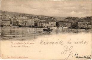1899 Fiume, Rijeka; general view, port, steamship, boats. Edgar Schmidt 368b. (szakadás / tear)