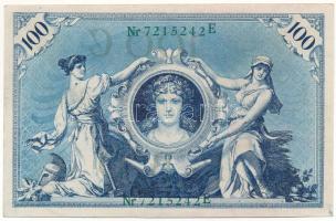 Német Birodalom 1908. 100M zöld pecsét, hétjegyű sorszámmal T:XF German Empire 1908. 100 Mark with green seal, 7 digit serial number C:XF Krause P#34