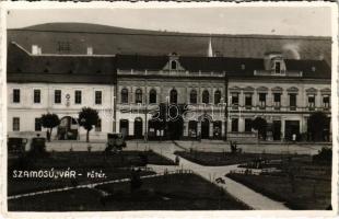 1940 Szamosújvár, Szamos-Újvár, Gherla; Fő tér, Elite étterem, Covrik Feodor, Florian Jacob üzlete / main square, restaurant, shop. photo + "1940 SZAMOSÚJVÁR VISSZATÉRT" So. Stpl