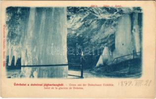 1899 Dobsina, Dobschau; Dobsinai jégbarlang, belső. Oltár. Wlaszlovits Gusztáv kiadása / Eishöhle Dobsina. Altar / Dobsinská ladová jaskyna / ice cave, interior (EM)