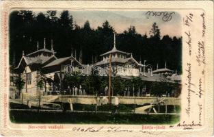 1903 Bártfafürdő, Bardejovské Kúpele, Bardiov, Bardejov; New York vendéglő, étterem. Eschwig Ede F. kiadása, Hajts Kornél felvétele / restaurant (EB)