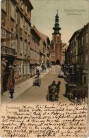 1903 Pozsony, Pressburg, Bratislava; Mihály utca, üzletek, lovaskocsik. Louis Koch kiadása / Michaelerthorgasse / street view, shops, horse-drawn carriages (r)