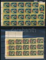 1945 Kisegítő 20f/1f és 50f/50f ívdarabok elcsúszott felülnyomással