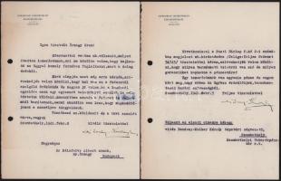 1941-1943 Szombathely, vitéz Donászy-Kulhay Károly, a Szombathelyi Takarékpénztár Rt. cégvezetőjének 2 db autográf aláírásával ellátott, gépelt levele + Gyulai Imre kormánytanácsos 2 db levele
