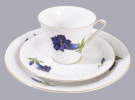 Bavaria tárnics mintás vékonyporcelán egyszemélyes reggeliző készlet, csésze alátéttel és desszertes tányér. Jelzett, hibátlan, d: 19,5 cm