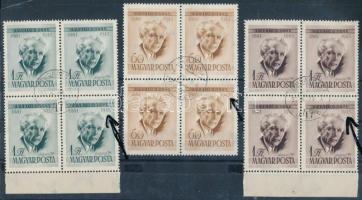 1955 Bartók Béla (I.) sor négyestömbben, mindegyik értéken az ismert lemezhibák