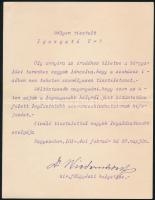 1917 Nagyszeben, Dr. Wiedom Adolf kir. főügyészhelyettes autográf aláírásával ellátott, gépelt levele