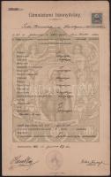 1910 Kézdivásárhely, gimnáziumi bizonyítvány 30f okmánybélyeggel, kisebb lapszéli sérülésekkel