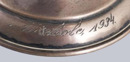 Ezüst (Ag) kosár kínáló, jelzett, üveg betéttel, nettó 135g, m:21 cm