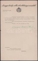 1942 Bp., Szinyei-Mersei Jenő (1888-1957) vallás- és közoktatásügyi miniszter autográf aláírása kinevezésen