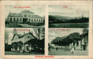 1917 Recsk, vasútállomás, Czisler Lajos fűszerüzlete, Báró Barkóczy-kastély, látkép. Brahacsek J. fia kiadása (ázott / wet damage)