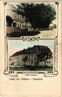 1907 Lajtaszentmiklós, Neudörfl an der Leitha; Gasthaus. Sam. Schön / utcakép, étterem / street view, restaurant, inn. Art Nouveau frame (EK)