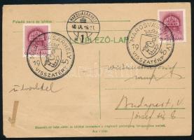 1940 Levelezőlap "MAROSVÁSÁRHELY VISSZATÉRT" bélyegzéssel