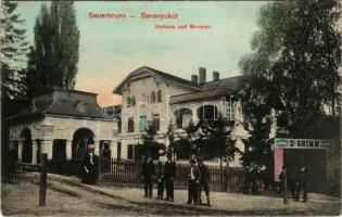 Savanyúkút, Bad Sauerbrunn; Dr. Grimm szanatóriuma és vízgyógyintézete / Kurhaus und Brunnen / spa entry gate (b)