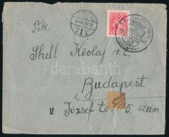 1940 Levél a Shell Kőolaj Rt részére "SZATMÁRNÉMETI VISSZATÉRT" bélyegzéssel