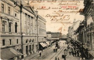 1925 Arad, Aczél Péter utca, üzletek, piac. Bickel József kiadása / street, shops, market (fl)
