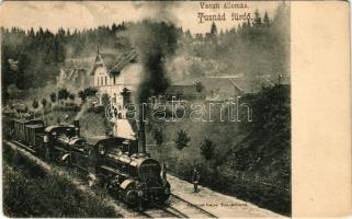 Tusnádfürdő, Baile Tusnad; vasútállomás, gőzmozdony, vonat. Brunner Lajos kiadása / Bahnhof / railway station, locomotive, train (EM)