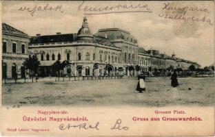 1902 Nagyvárad, Oradea; Nagypiac tér, piac. Helyfi László kiadása / square, shops, market (vágott / cut)