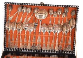 50 részes olasz ezüstözött evőeszköz készlet, díszdobozban