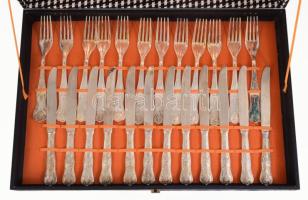 50 részes olasz ezüstözött evőeszköz készlet, díszdobozban