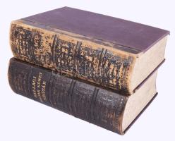 Ballagi Mór: Uj teljes német és magyar szótár. Német-magyar rész. + Uj teljes magyar és német szótár. Magyar-német rész. Bp., [1881]-1890, Franklin-Társulat, VII+[1]+1099+[1] p.; IX+[3]+1089+[3] p. Félbőr-kötésben, az egyik kötet kopott gerinccel.