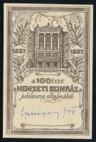 1937 A 100 éves nemzeti színház jubileuma alkalmából Szeleczky Zita színművész által aláírt emléklap...
