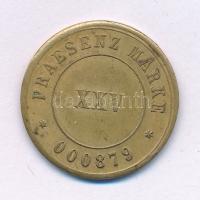 1900 k. "G.: u. V.: zu HUMBOLDT OR.: BUDAPEST - 000869 / PRAESENZ MARKE - XXV - 000879" a skót rítusú, budapesti Humboldt szabadkőműves páholy kétoldalas, sárgaréz zsetonja. A páholy 1869-ben alakult meg Pesten, több gyermekvédelmi és jótékonysági intézetet is támogatott. Támogatta továbbá az egyenlő és titkos választójogot, működése 1920-ban, a Belügyminisztérium rendelete nyomán szűnt meg. (20mm) T:XF Hungary 1900 cca. "G.: u. V.: zu HUMBOLDT OR.: BUDAPEST - 000869 / PRAESENZ MARKE - XXV - 000879" double-sided brass token of the Humboldt Lodge of Scottish Rite Freemasons in Budapest. The lodge was founded in 1869 in Pest and supported several child protection and charitable institutions. It also supported equal and secret suffrage, and its operations ceased in 1920 following a decree of the Ministry of the Interior. (20mm) C:XF