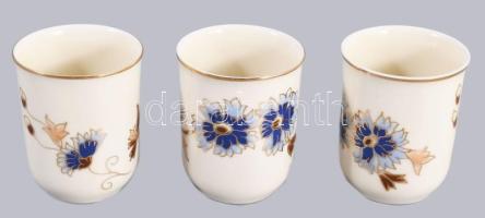 Zsolnay búzavirág mintás 3 darab pohár, jelzett, hibátlan, m: 6,5 cm