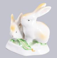 Hollóházi nyúlpár figura, jelzett, hibátlan, m:7,5 cm